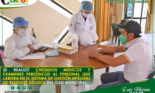 SE REALIZÓ CHEQUEOS MÉDICOS Y EXÁMENES PERIÓDICOS AL PERSONAL QUE LABORA EN EL SISTEMA DE GESTIÓN INTEGRAL DE RESIDUOS SÓLIDOS DEL GAD MUNICIPAL.