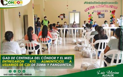 GAD DE CENTINELA DEL CÓNDOR Y EL MIES ENTREGARON KITS ALIMENTICIOS A USUARIOS DE CDI DE ZUMBI Y PANGUINTZA.