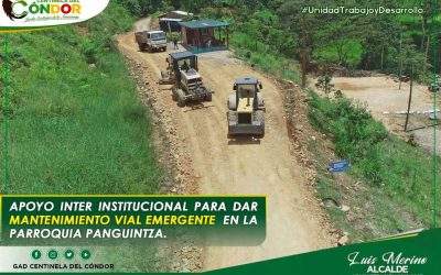 APOYO INTERINSTITUCIONAL PARA DAR MANTENIMIENTO VIAL EMERGENTE EN LA PARROQUIA PANGUINTZA.