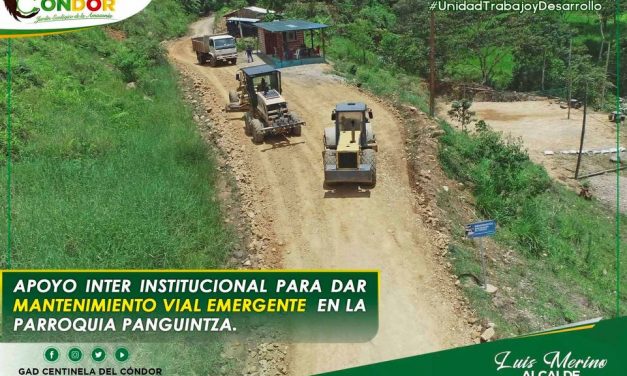 APOYO INTERINSTITUCIONAL PARA DAR MANTENIMIENTO VIAL EMERGENTE EN LA PARROQUIA PANGUINTZA.