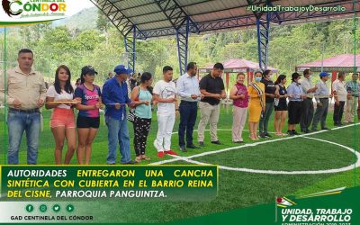 AUTORIDADES ENTREGARON UNA CANCHA SINTÉTICA CON CUBIERTA EN EL BARRIO REINA DEL CISNE, PARROQUIA PANGUINTZA.