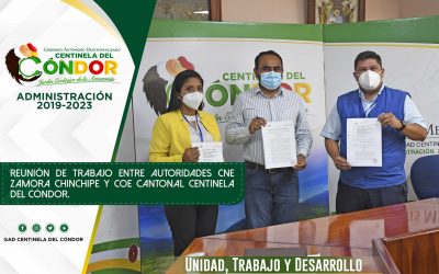 REUNIÓN DE TRABAJO ENTRE AUTORIDADES CNE ZAMORA CHINCHIPE Y COE CANTONAL CENTINELA DEL CÓNDOR.