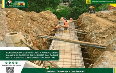 CONSTRUCCIÓN DE EMBAULADO Y AMPLIACIÓN DE LA AVENIDA PAQUISHA EN EL BARRIO SAN CARLOS DE LA CIUDAD DE ZUMBI AVANZA A BUEN RITMO.