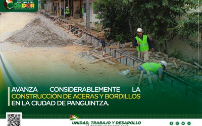 AVANZA CONSIDERABLEMENTE LA CONSTRUCCIÓN DE ACERAS Y BORDILLOS EN LA CIUDAD DE PANGUINTZA.