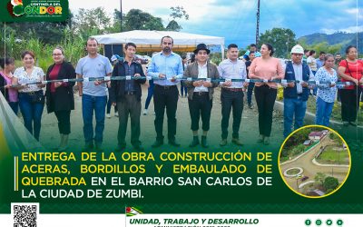ENTREGA DE LA OBRA CONSTRUCCIÓN DE ACERAS, BORDILLOS Y EMBAULADO DE QUEBRADA EN EL BARRIO SAN CARLOS DE LA CIUDAD DE ZUMBI.